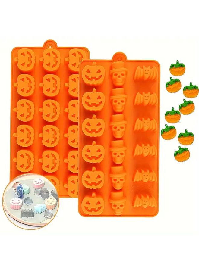 Orange Halloween Pumpkin Skull Silicone Mold Set BPA Free Food Grade for Chocolate Candy Baking Crafts - Image 2
